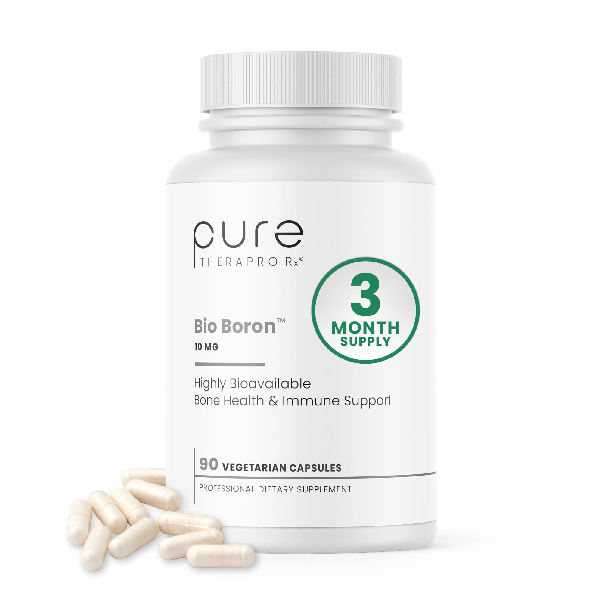 Pure TheraPro Rx Bio Boron, 10mg/Capsule, 90 Capsules, Bororganic Glycine Boron Supplements for Men & Women, Vegan Mineral Supplements for Bones, Cardiovascular Function & Immunity Support