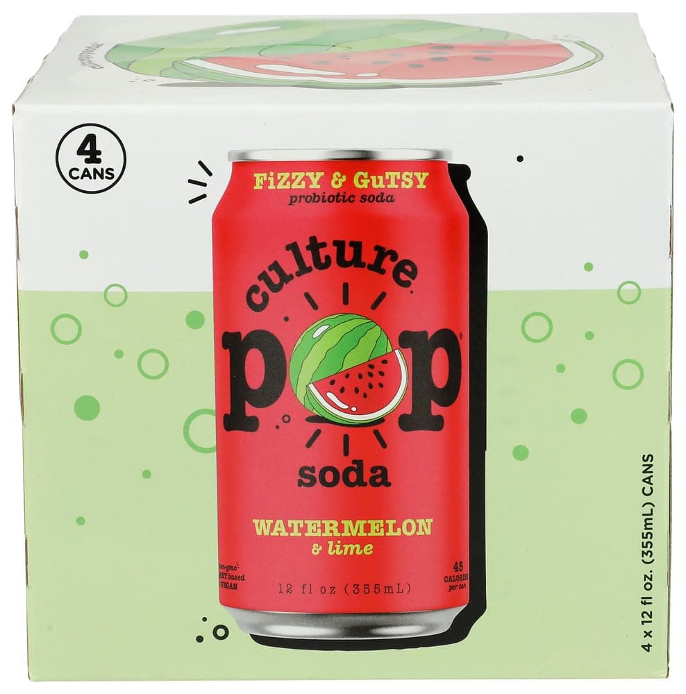 Culture Pop Soda Watermelon Lime & Rosemary Sparkling Soda 4pk, 12 FZ