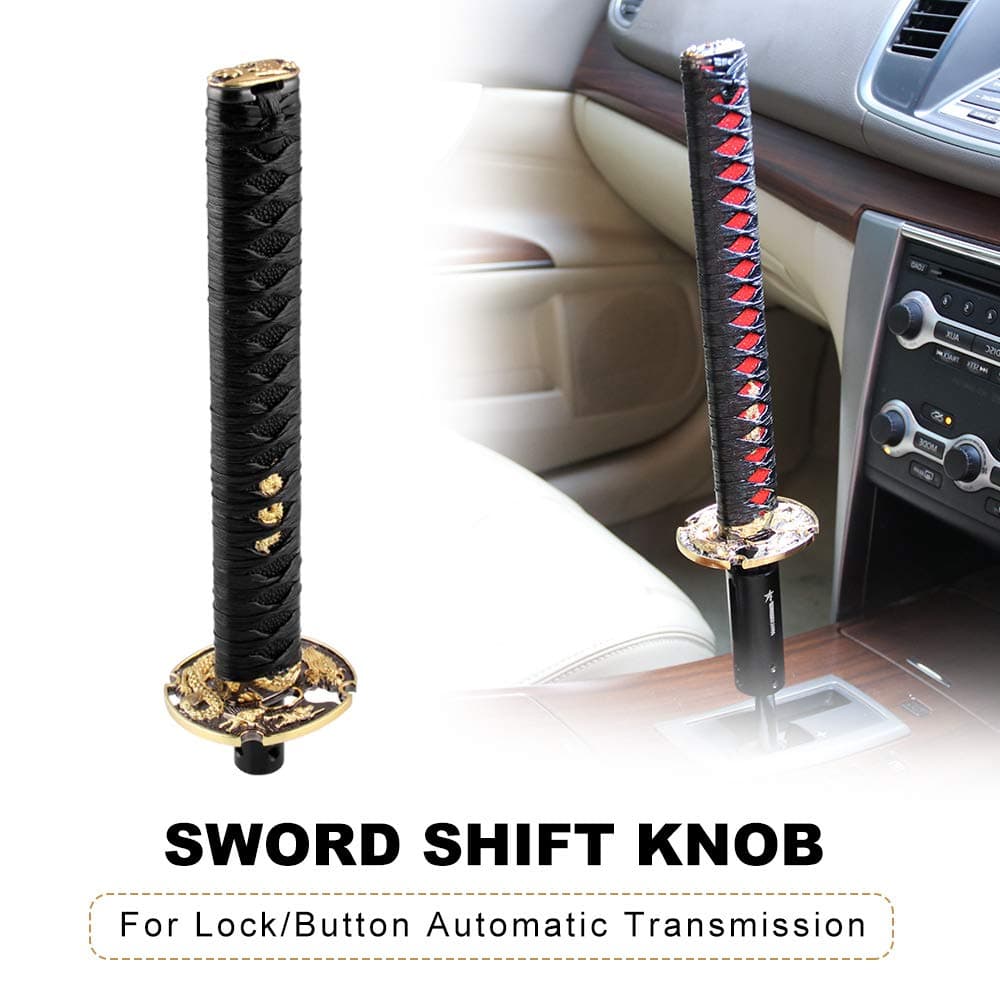 RYANSTAR Samurai Sword Automatic Shift Knob Universal for Lock/Button Automatic Transmission，Cool Katana Gear Shifter Metal Weighted Black