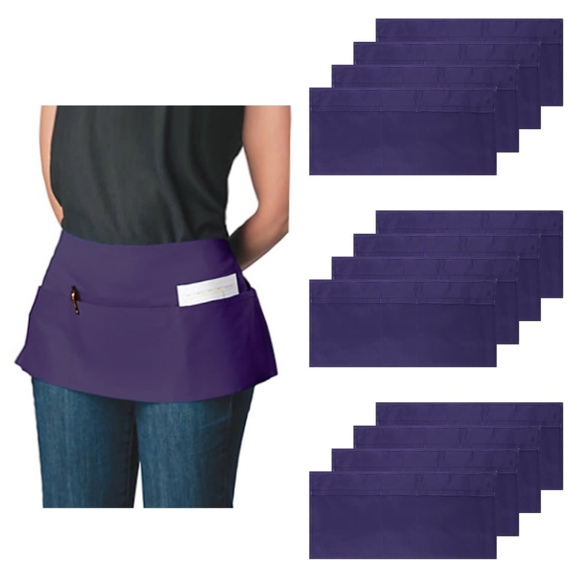 Ataly 3-Pocket Canvas Waist Aprons For Women & Men Bulk Set Short Waitress Waiter Server Half Apron