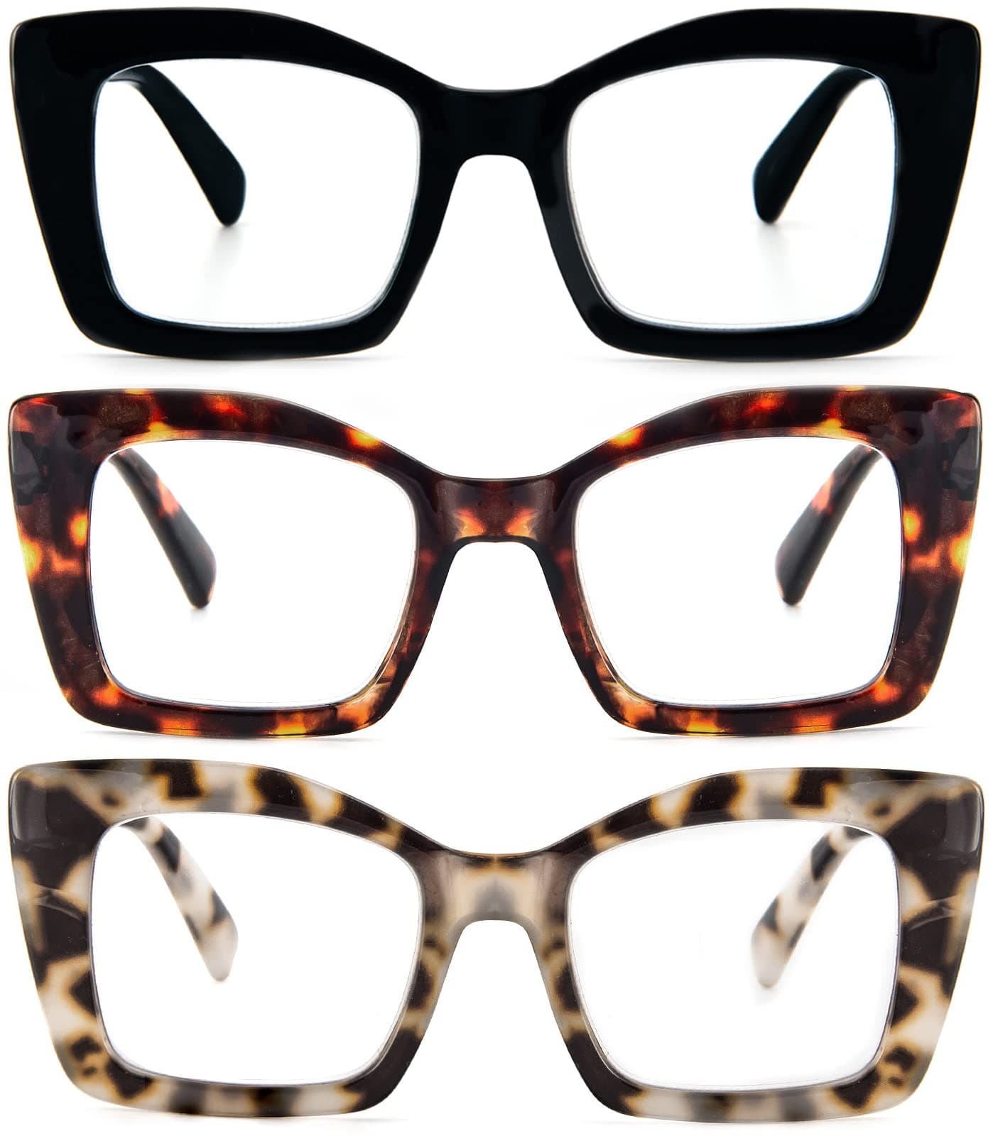 REAVEE Oversized Square Reading Glasses Oprah Style for Women, Blue Light Blocking Large Frame Computer Readers Spring Hinge