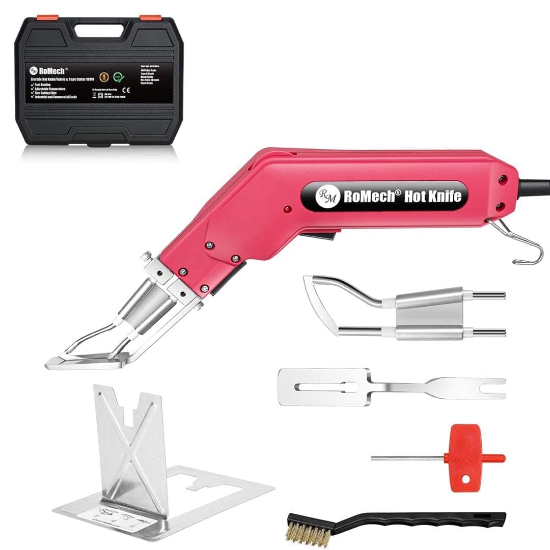 RoMech ロープカッター ファブリックカッター - プロ電気ホットナイフヒートシーラー 調節可能なパワー付き - カッティングツールキット - ブレード&アクセサリー付き (100W RM-014)