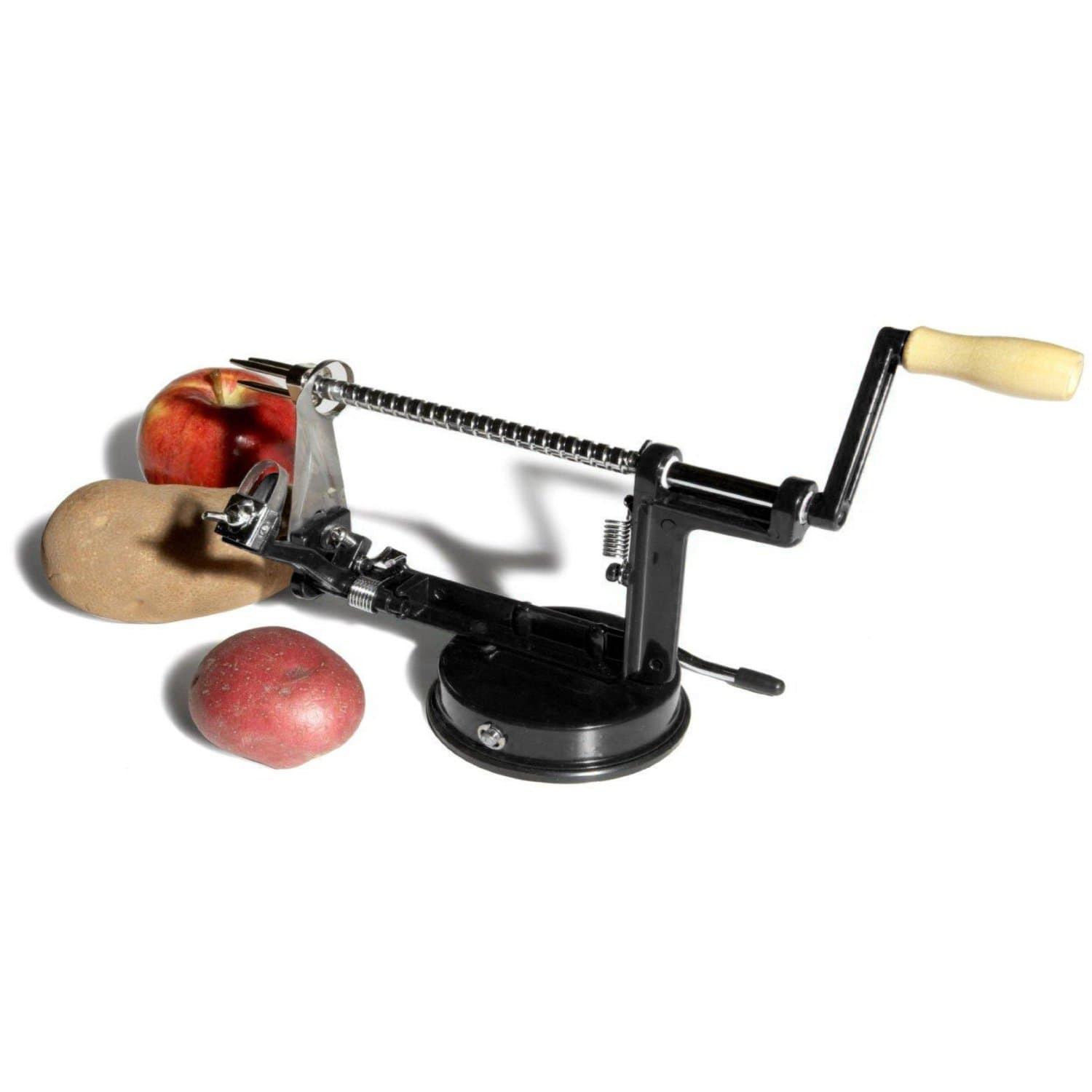 Apple and Potato Peeler, Corer, and Slicer With Suction Base Black