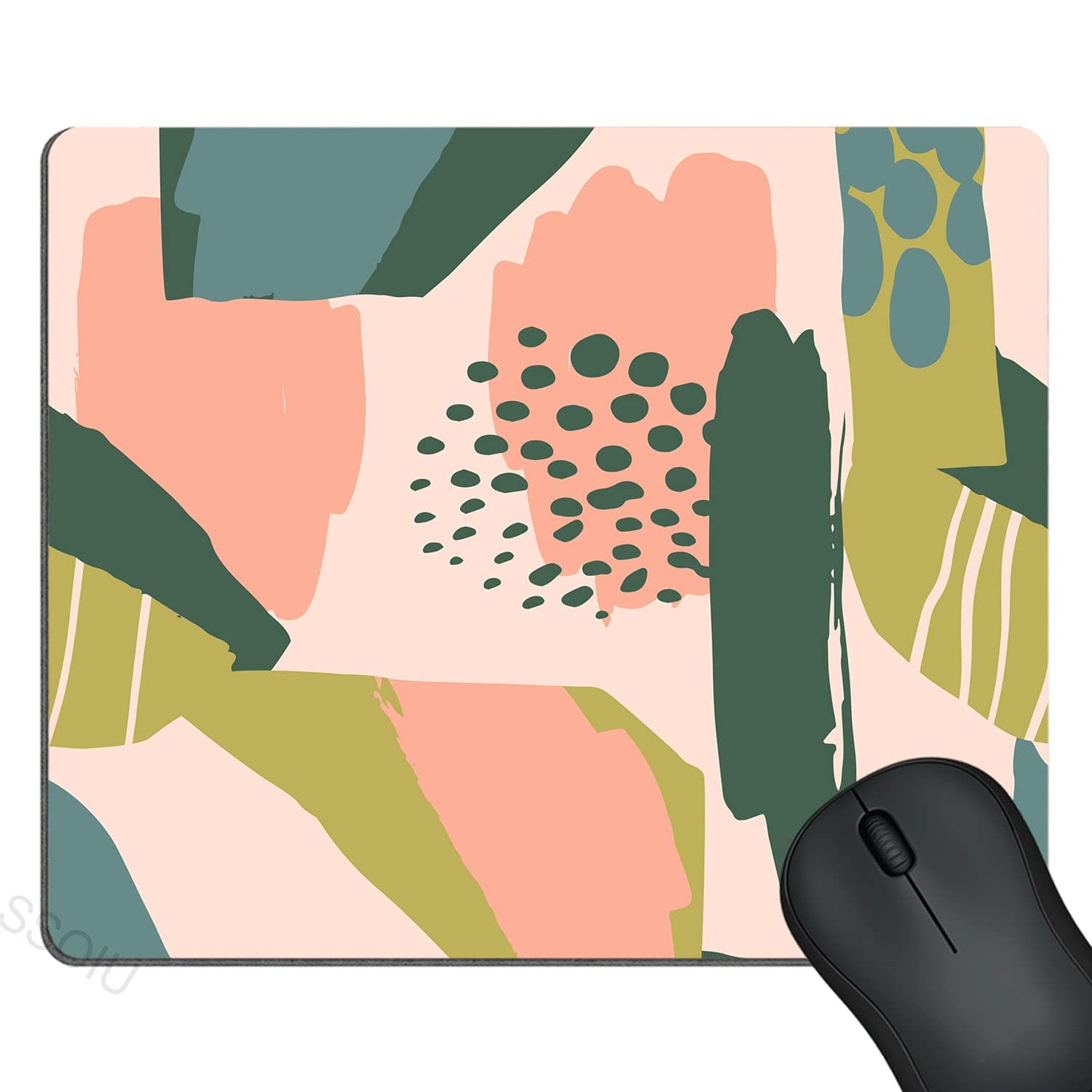 SSOIU Aesthetic Mouse Pad Modern Abstract Mousepad Pink Office Decor for Women Desk Accessories Blue Paint Mousepad Present for Coworker 9.5 X 7.9 Inch (240mmX200mmX3mm)