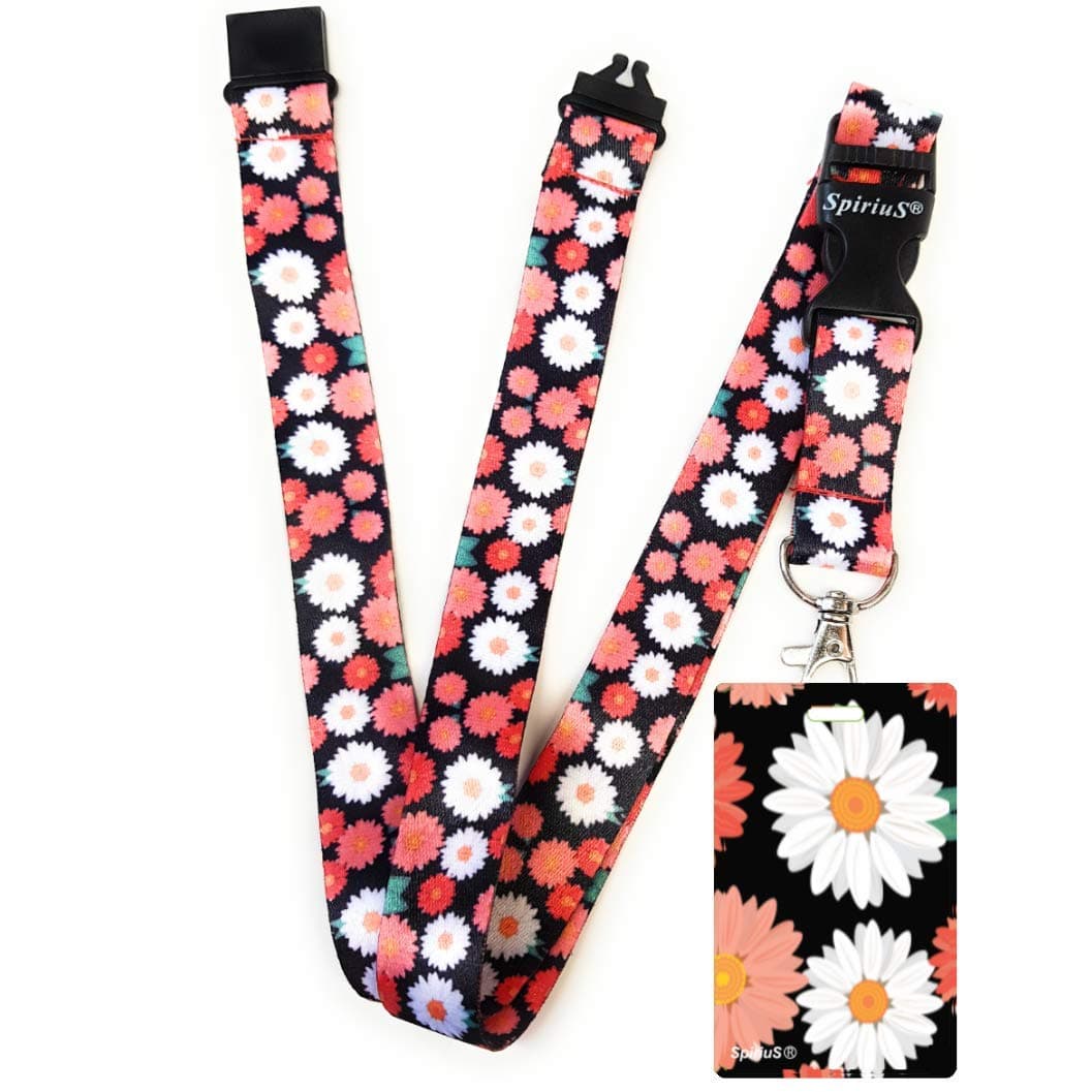 Lanyard Neck Strap with Unique Badge Holder (Unique Multi Daisies)