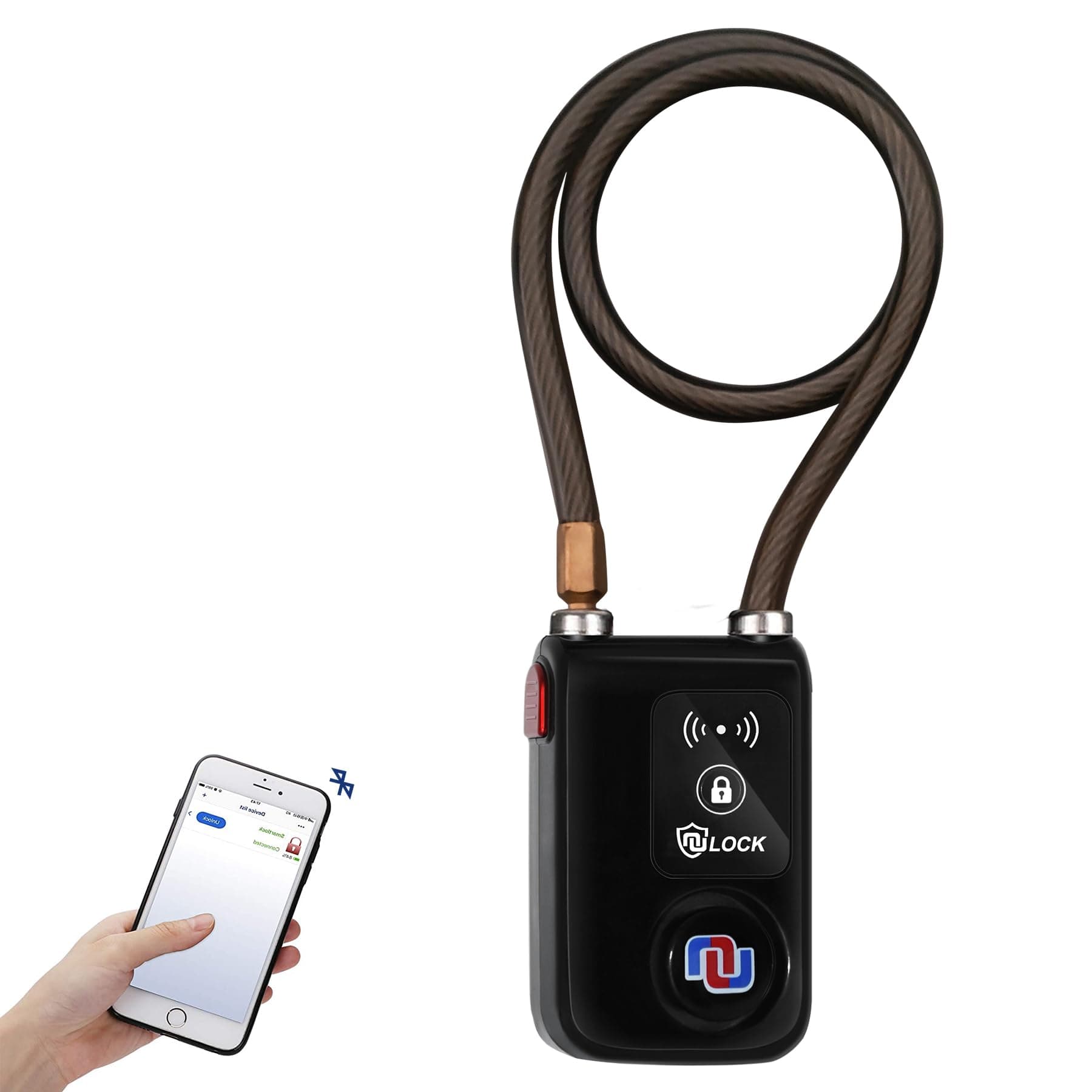 Nulock Keyless Bluetooth Bike/Motorcycle/Gate Lock IP44 Splash-Proof Cycling Lock with 110db Alarm, 0.38" Diameter 24-inch (2ft) Braided Steel Cable Padlock for Gate(2025 Version)