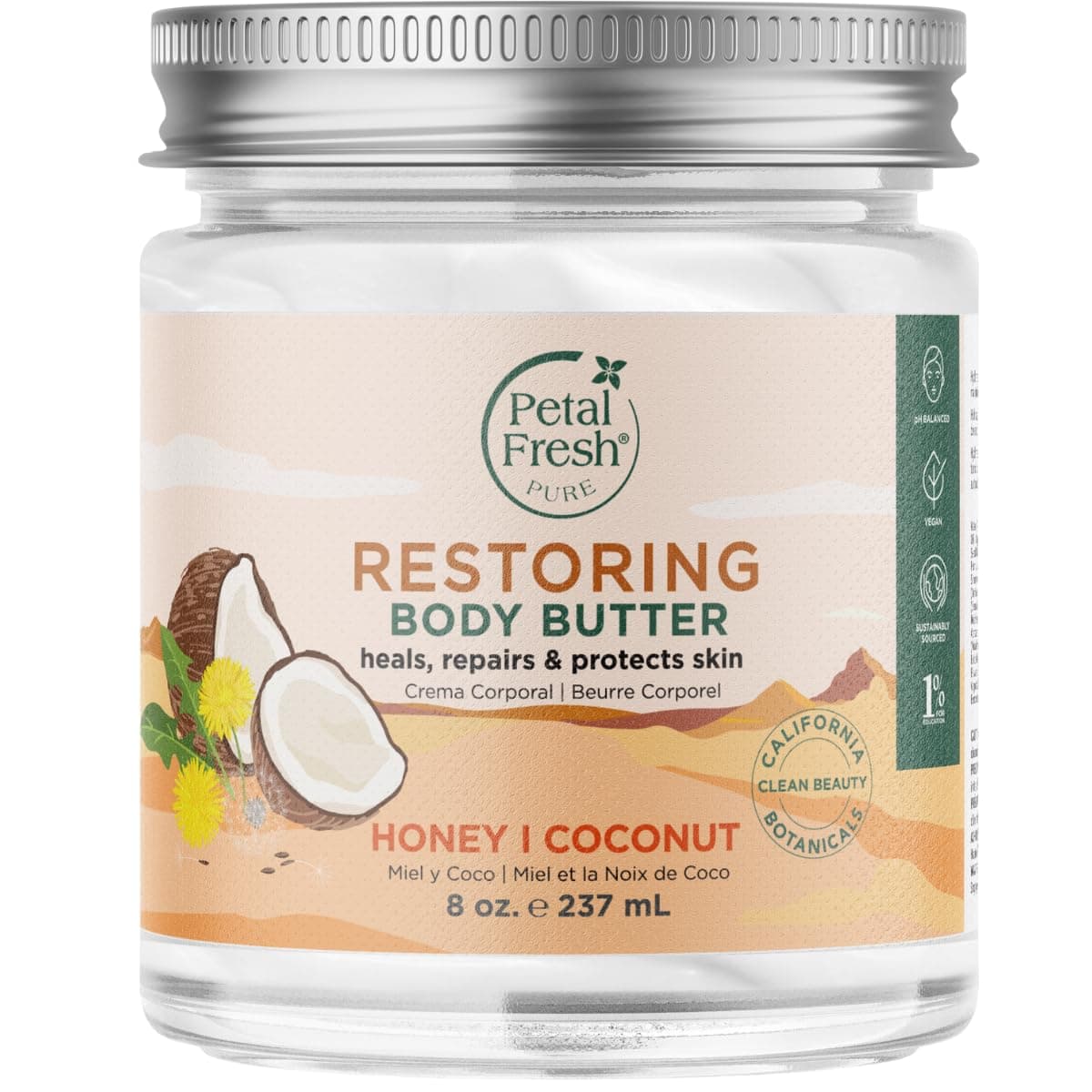 Pure, Restoring Body Butter, Heals, Repairs & Protects Skin with Honey & Coconut Oil, 8 Fl oz