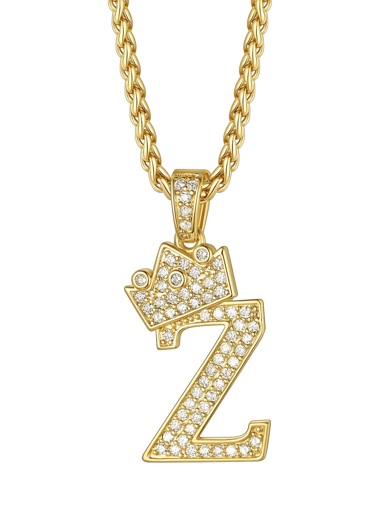 Initial Necklace for Men A-Z 18K Gold Plated Crown Shiny Cubic Zirconia Monogram Pendant for Women Fashion Jewelry