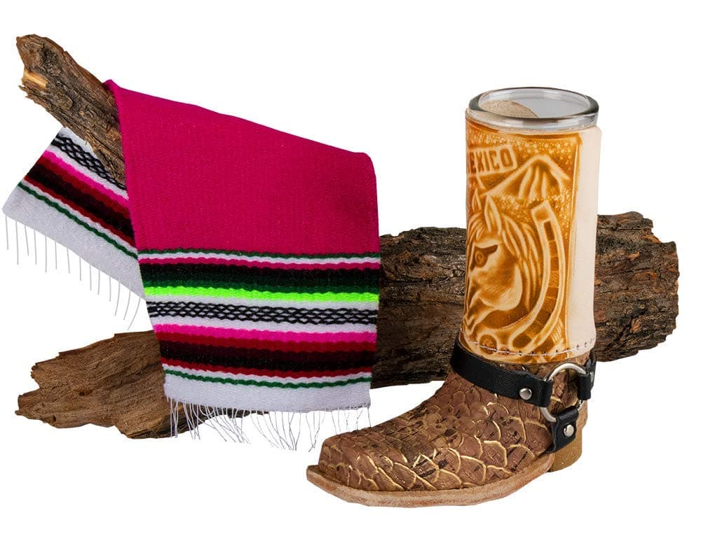 Mexican Artisan Leather Texan Boot Shot Glass Mini Size by El Paso Designs (Cowboy Boot, 1)
