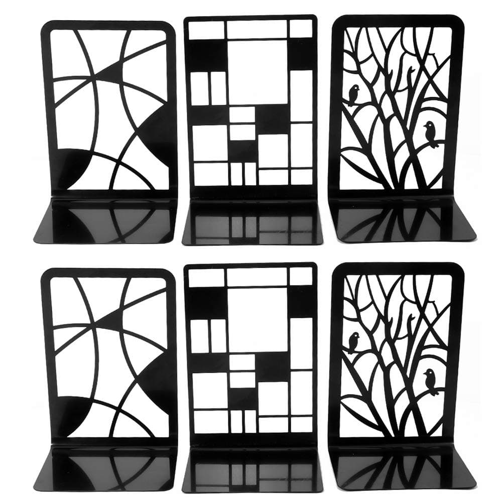 Book Ends, Bookends, Book Ends for Shelves, 3Pair Non Skid Metal Bookend for Heavy Books, Book Divider Decorative Holder, Abstract Art Design Book Stopper Supports for Office, Home