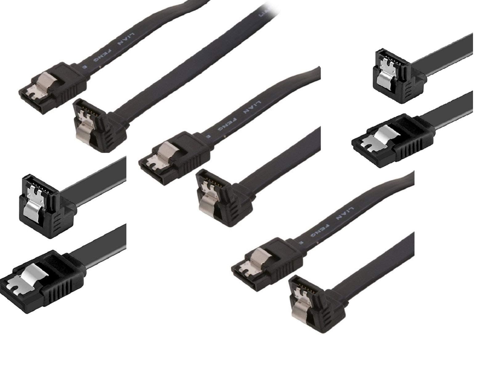 KUYIASata-3 Cable With 45cm Black Locking Latch Straight to Right Angle 90 Degree Data Transfer Lead Up to S-ATA/600 Serial ATA | 6Gbps/ 3Gbps/ 1.5Gbps - 5 Pack