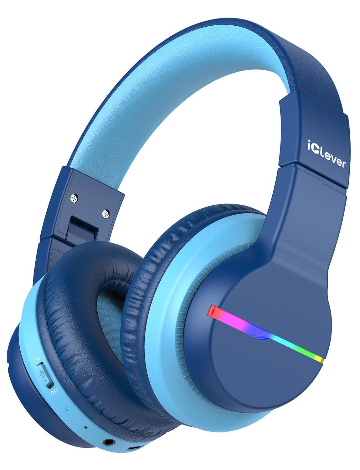 BTH12 Kids Bluetooth Headphones,Colorful LED Lights Kids Headphones Wireless,74/85dBA Safe Volume,85H Playtime,Fast Charging,Bluetooth 5.2,Over Ear,Built-in Mic for iPad/Tablet/Airplane,Blue