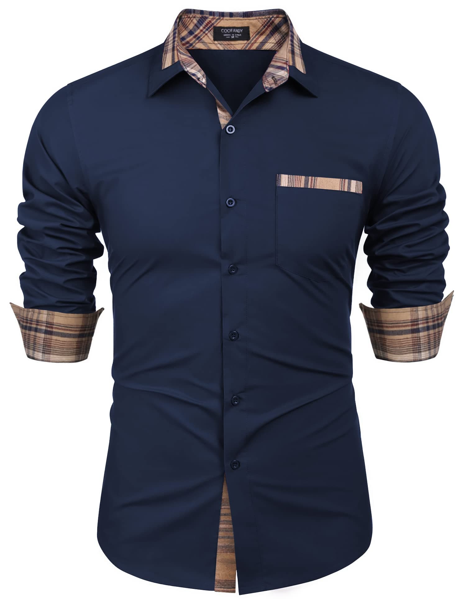 Men's Long Sleeve Dress Shirt Plaid Collar Casual Button Down Shirts