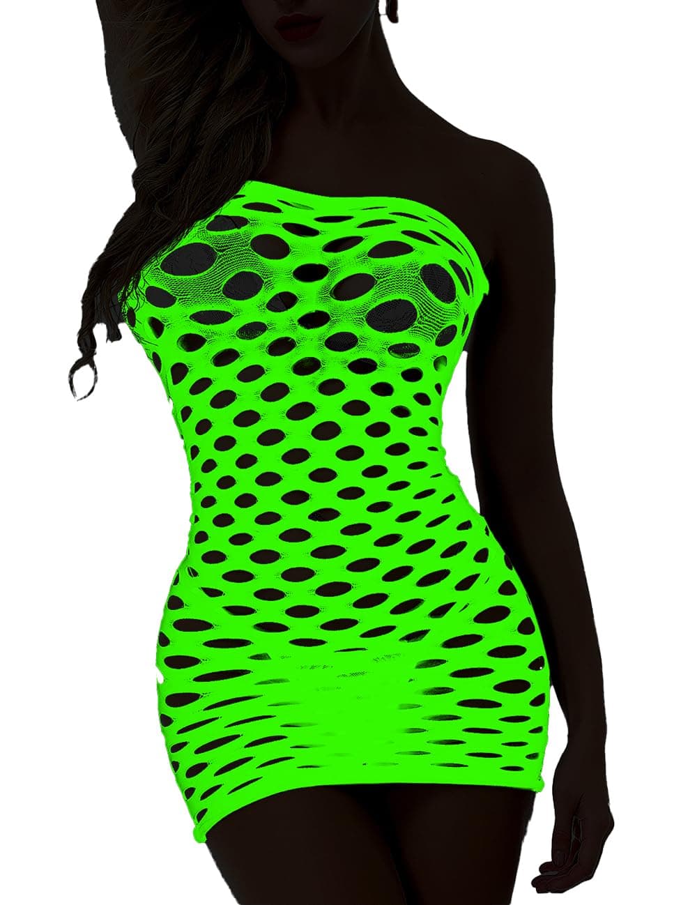Sexy Womens Strapless Fishnet Lingerie Sleepwear Mini Dress Tube Chemise Bodysuit One Size