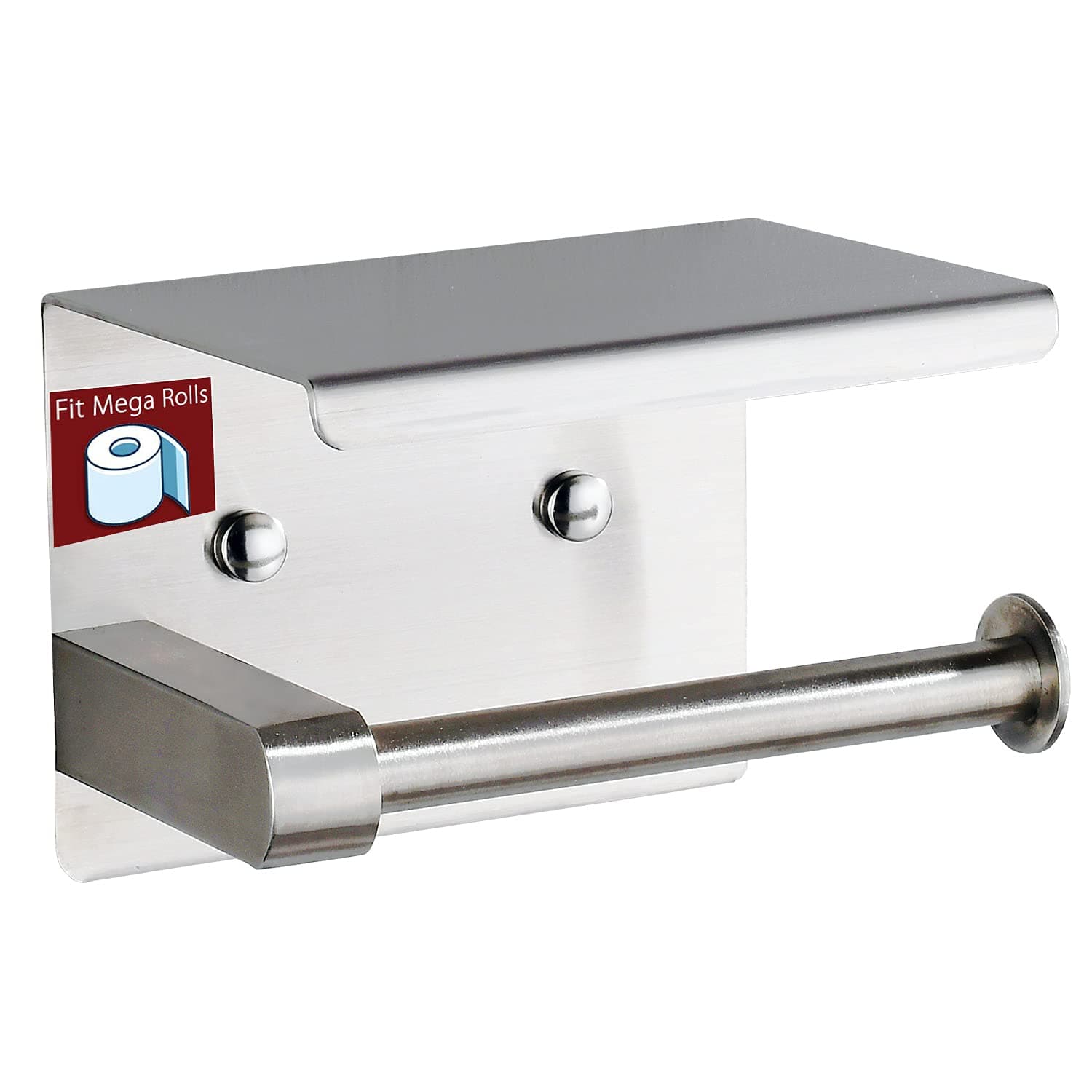 Toilet Paper Holder with Shelf, Adhesive No Drilling - Brushed Nickel