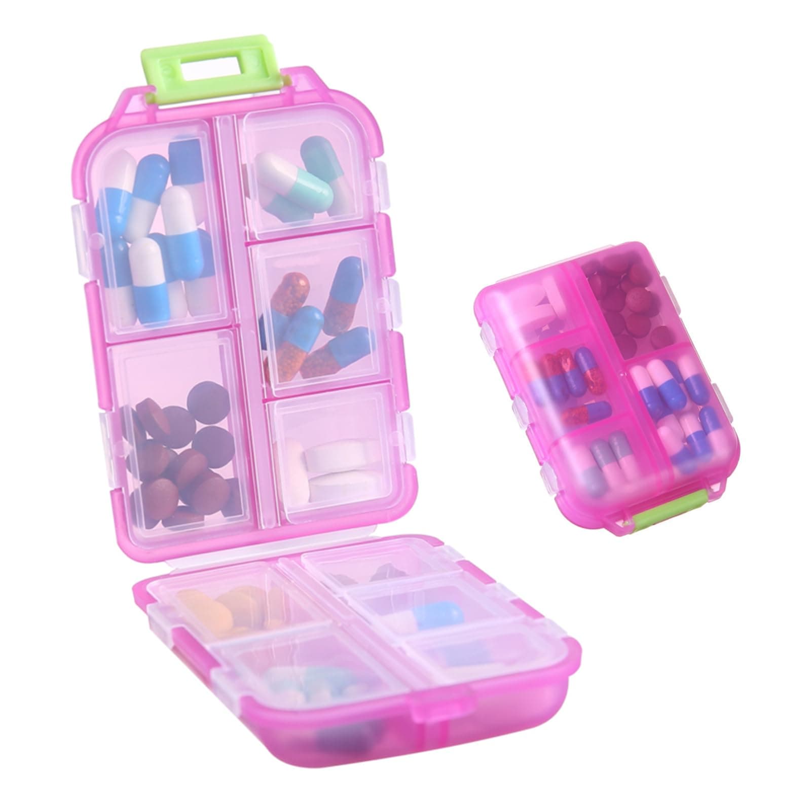 1Pack Travel Pill Organizer - 10 Compartments Pill Case, Compact and Portable Pill Box, Perfect for On-The-Go Storage, Pill Holder for Purse Pink