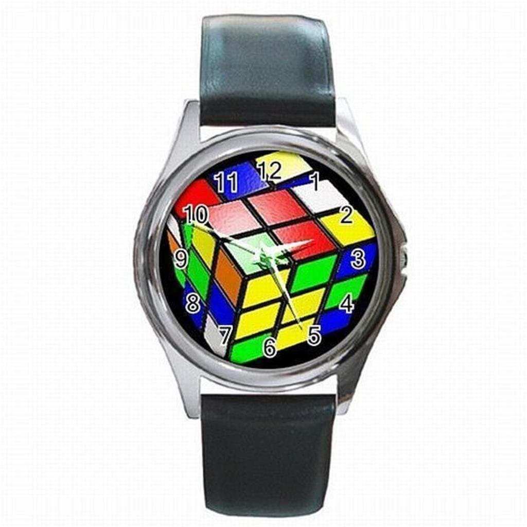 Custom Rubiks Cube 3x3x3 Classic Rubik Puzzle Colorful Rubix Custom Leather Watch Wrist Watch Unisex Watch
