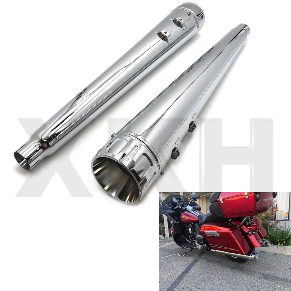 XKMT-4"Chrome Megaphone Slip On Mufflers Exhaust Pipe Compatible With 1995-2016 Harley Touring [B07JNG3FDN]
