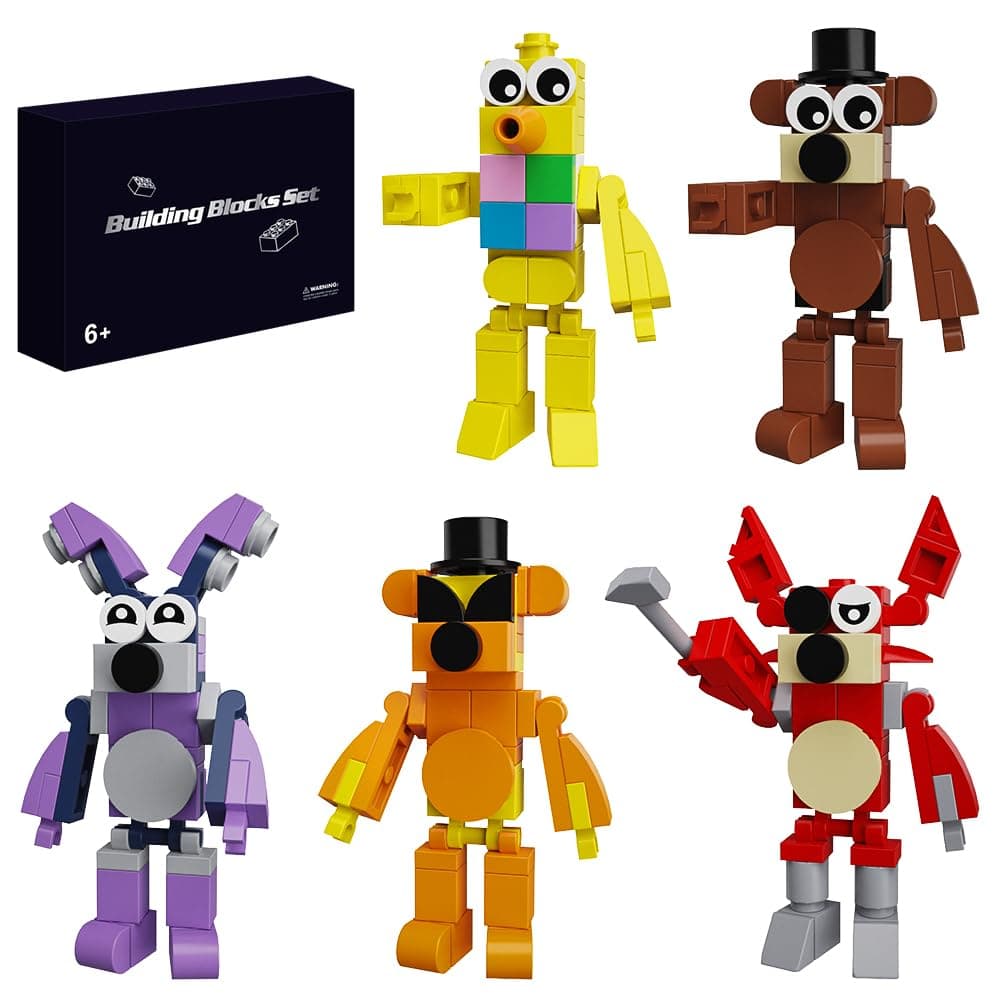 Security Breach glamrock Fredy Building Block Toy 5 in 1, Five Nights Fazbear Fredy Action Figure DIY Model, Fan Collectibles, Suitable for 8+ Children Adult Boy Girl Birthday Gift(198PCS)