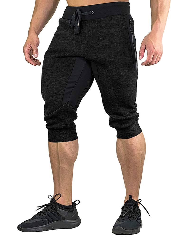 Men's Cotton Casual Shorts 3/4 Jogger Capri Pants Breathable Below Knee Short Pants with Three Pockets