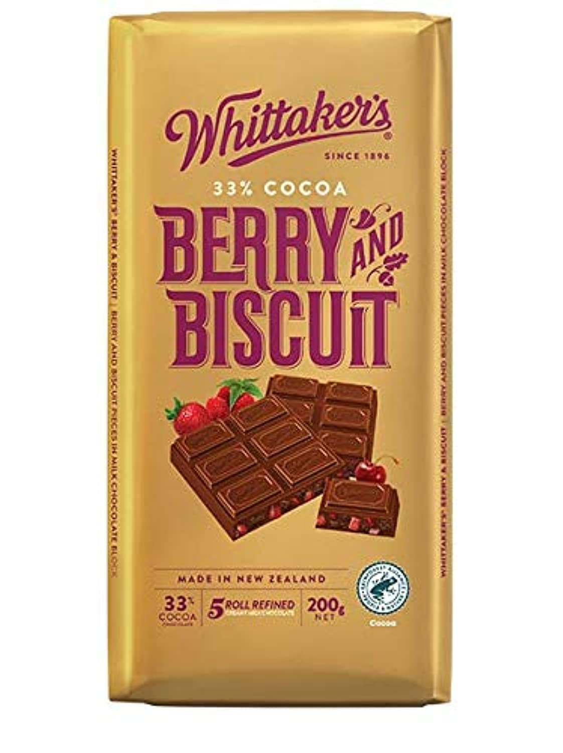 Whittaker's 320 33% Cocoa Berry and Biscuit Milk Chocolate 200 g