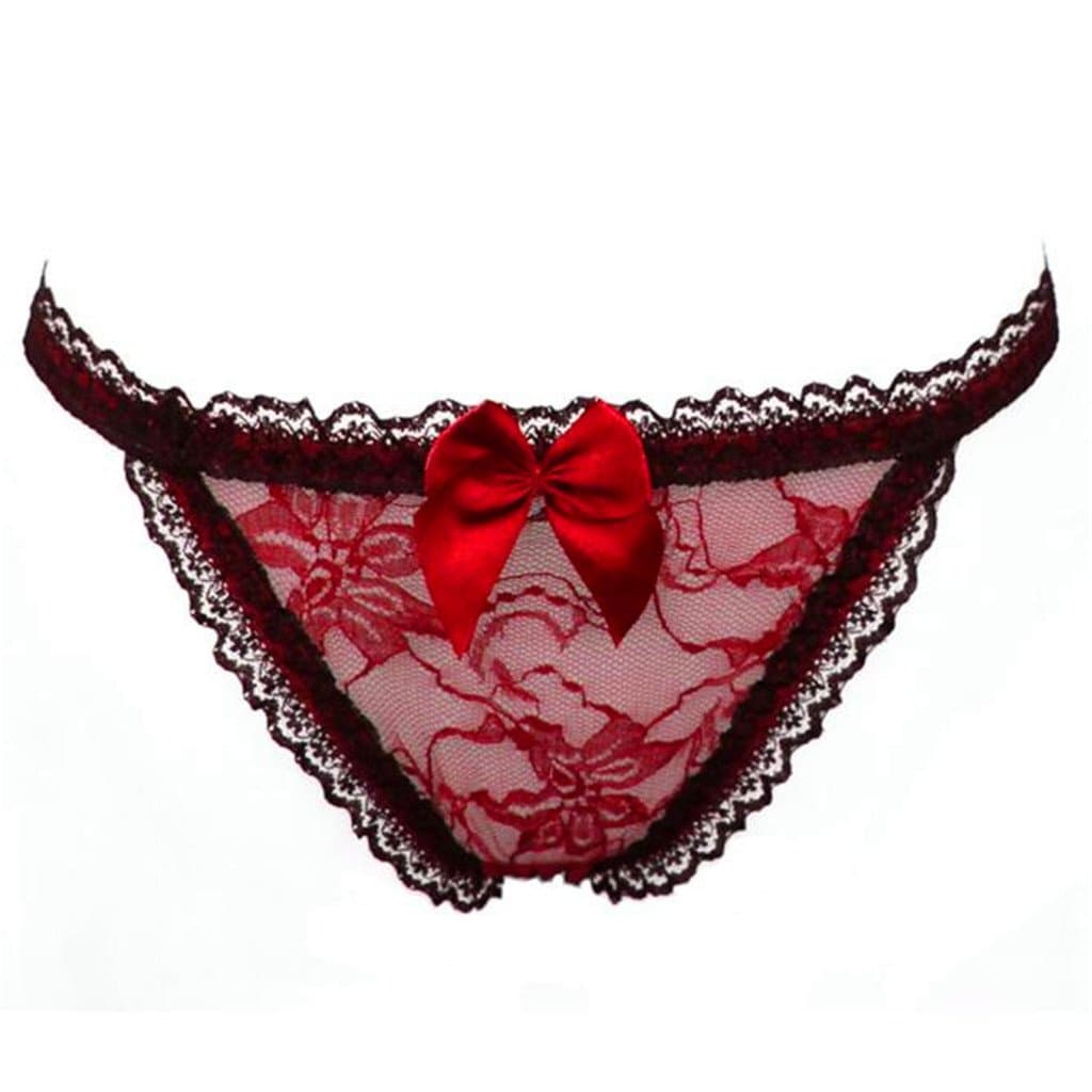 Thongs, Lady Ultra-Thin Translucent Panties G-String Lingerie Lace Underwear (Red)