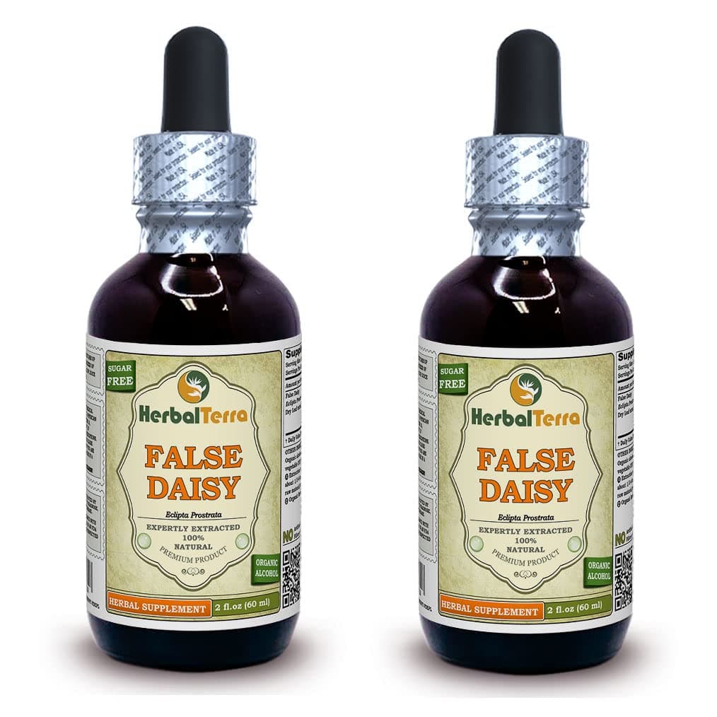 False Daisy (Eclipta Prostrata) Tincture, Dried Leaves Liquid Extract (Brand Name: HerbalTerra, Proudly Made in USA) 2x2 fl.oz (2x60 ml)
