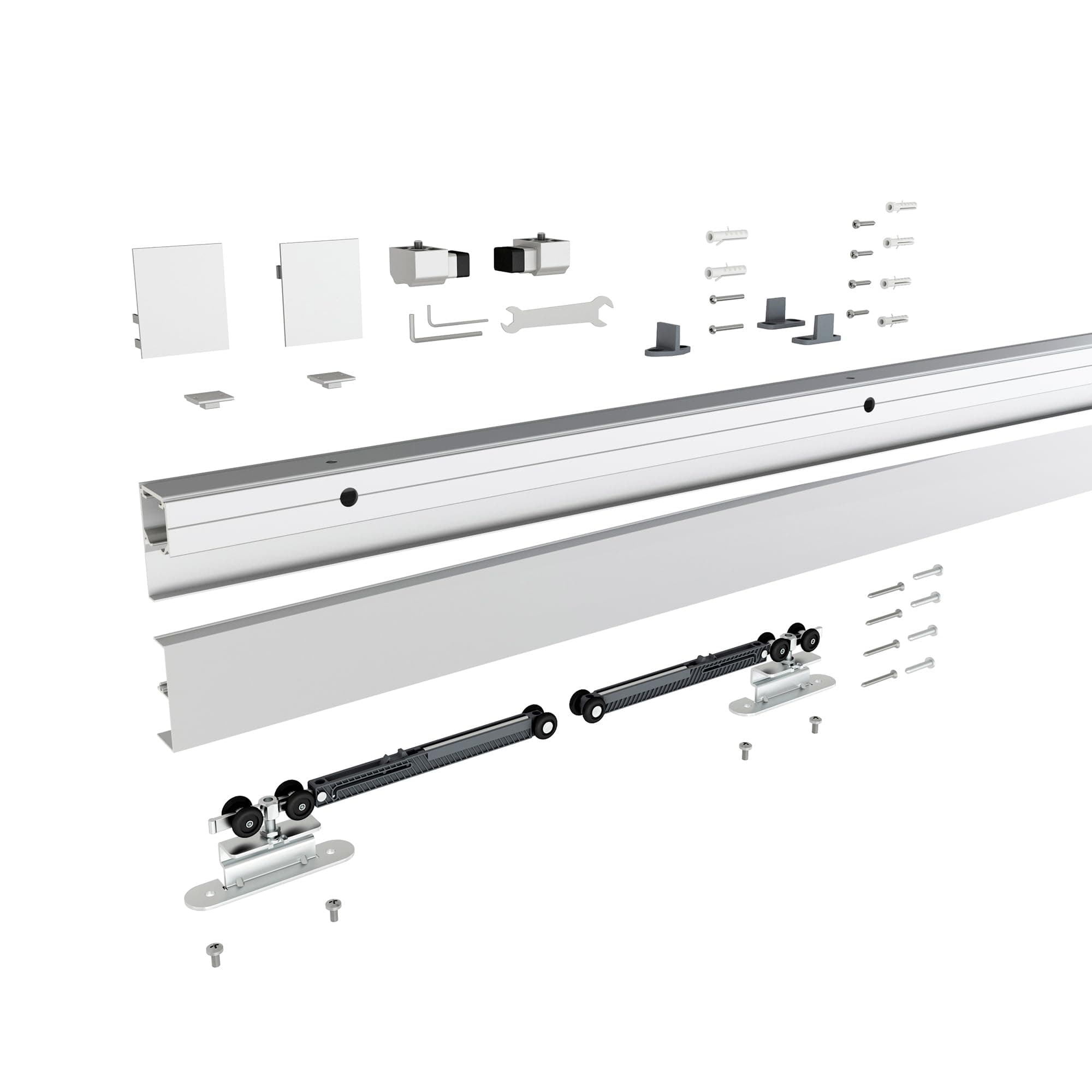 JUBEST 6FT Sliding Barn Door Track Kit, Aluminium Box Rail Wall Mounted Hidden Barn Door Hardware Kit, for Various Modern Doors, Easy to Install, Low Clearance