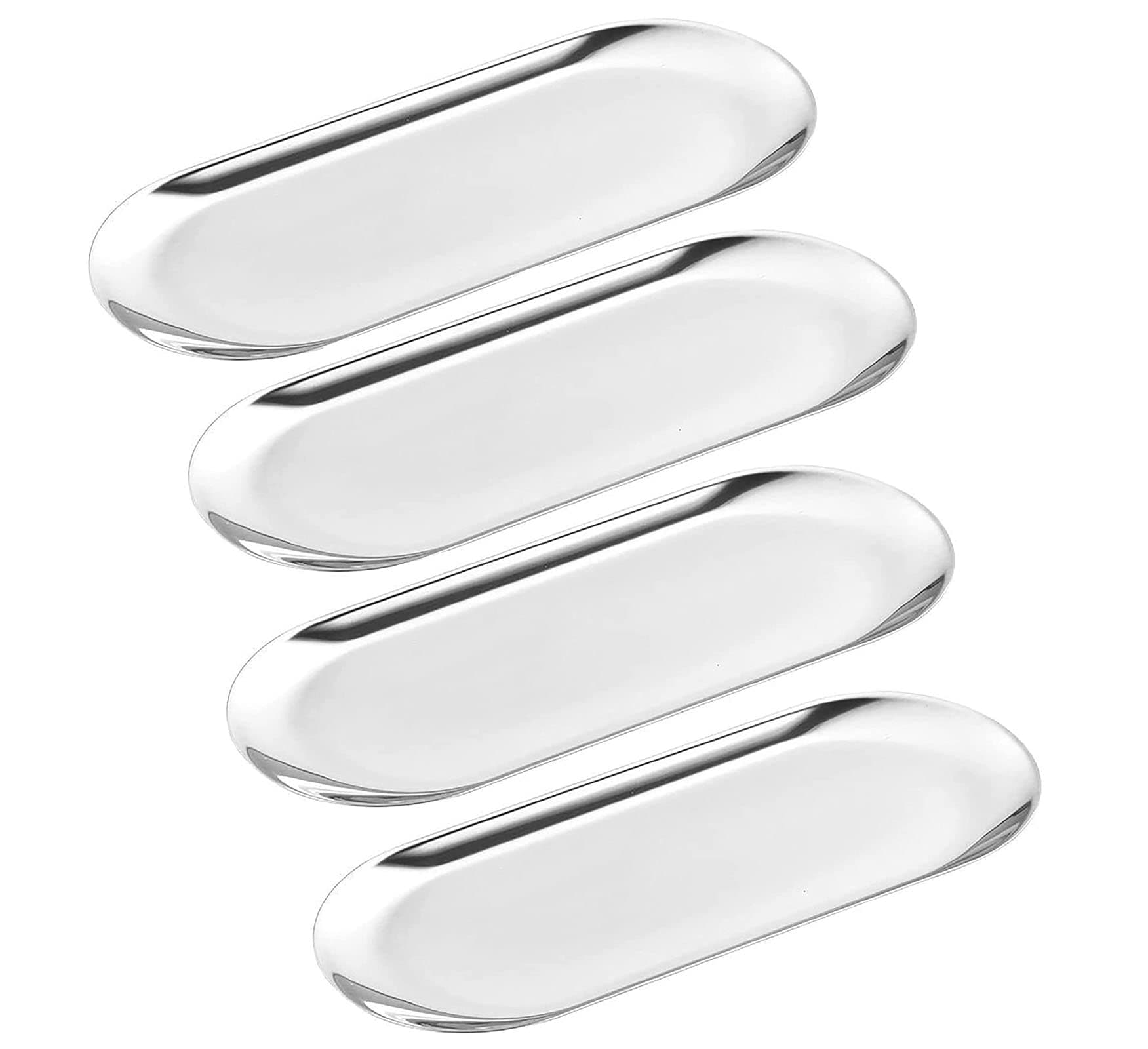 4 Pcs 7 Inch x 3.3 Inch Trinket Tray, Silver Stainless Steel, for Serving Trays Towel Storage Dish Plate Tea Fruit Trays Jewelry Plate Decorative Storage Tray