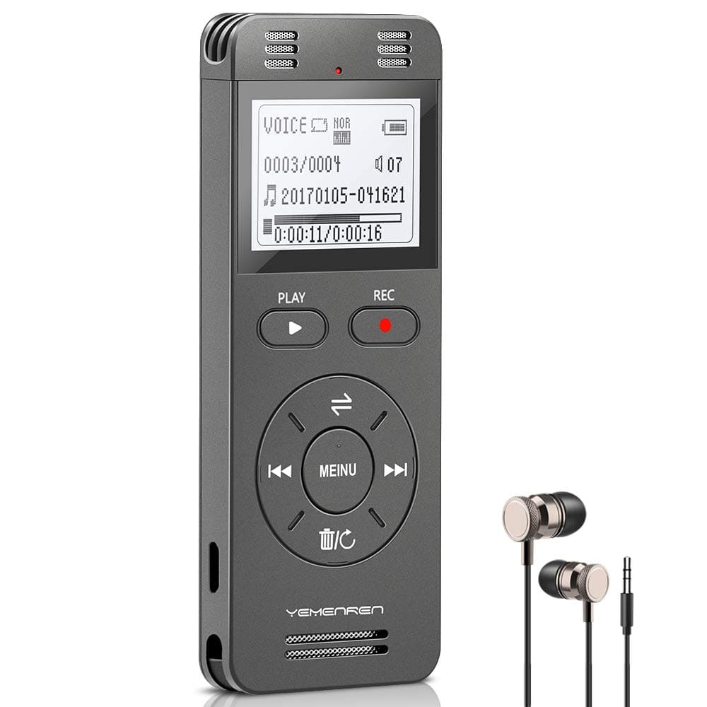 Digital Voice Activated Recorder, Yemenren 8GB Sound Audio Recorder Dictaphone for Lectures Meetings, USB, Rechargeable (Grey)