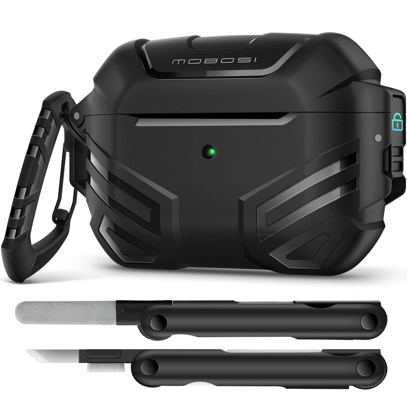 MOBOSI for AirPods Pro 2nd/1st Generation Case Cover with Lock, Military Grade Case for Men Women, Full-Body Shockproof Protective Case with Keychain (2023/2022/2019),Black
