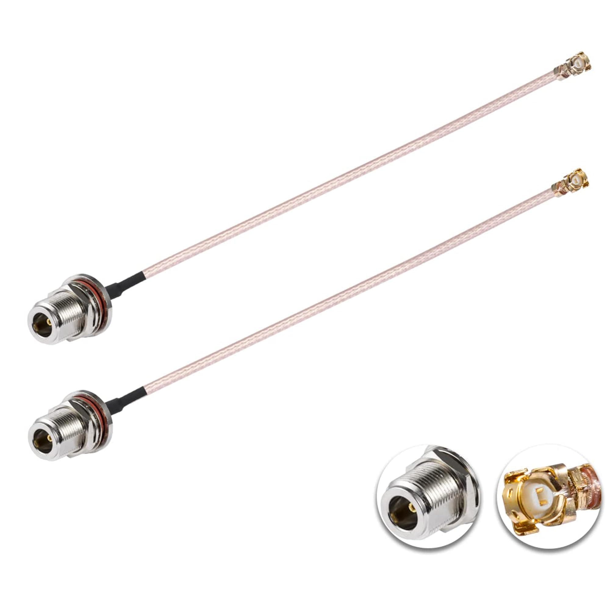 2PCS U.F.L1 to N Type Female Low Loss Coaxial Cable 6" /15CM U.F.L1 RG178 Coaxial Pigtail Cable for Wireless Routers Mini PCIE Network Cards PCI Wi-Fi WAN Repeater