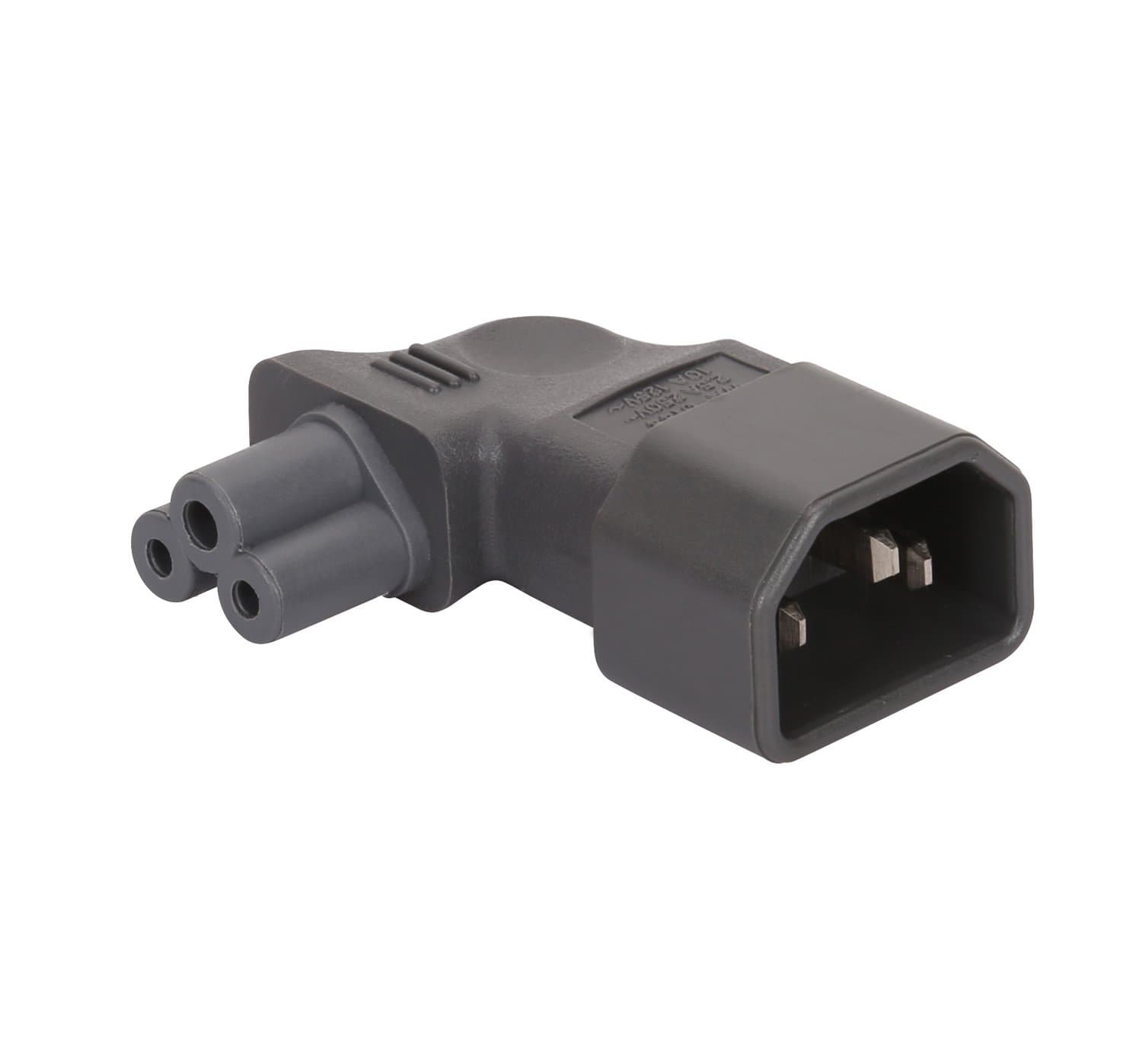 Gray Color IEC 320 C14 to C5 Right Angle AC Adapter, Vellcon IEC 3Pole Male to C5 Mickey Mouse Female 90degree Vertical Left Angle AC converter, Gray Color