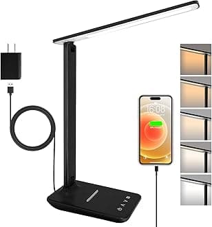 - shinelife LED Desk Lamp for Office Home, Bright Desk Light with USB Charging Port, Adjustable Dimmable Desk Lamps 5 Modes 5 Brightness, Touch Study Lamp for Nail, Craft, Puzzle, Sewing, Study, Black