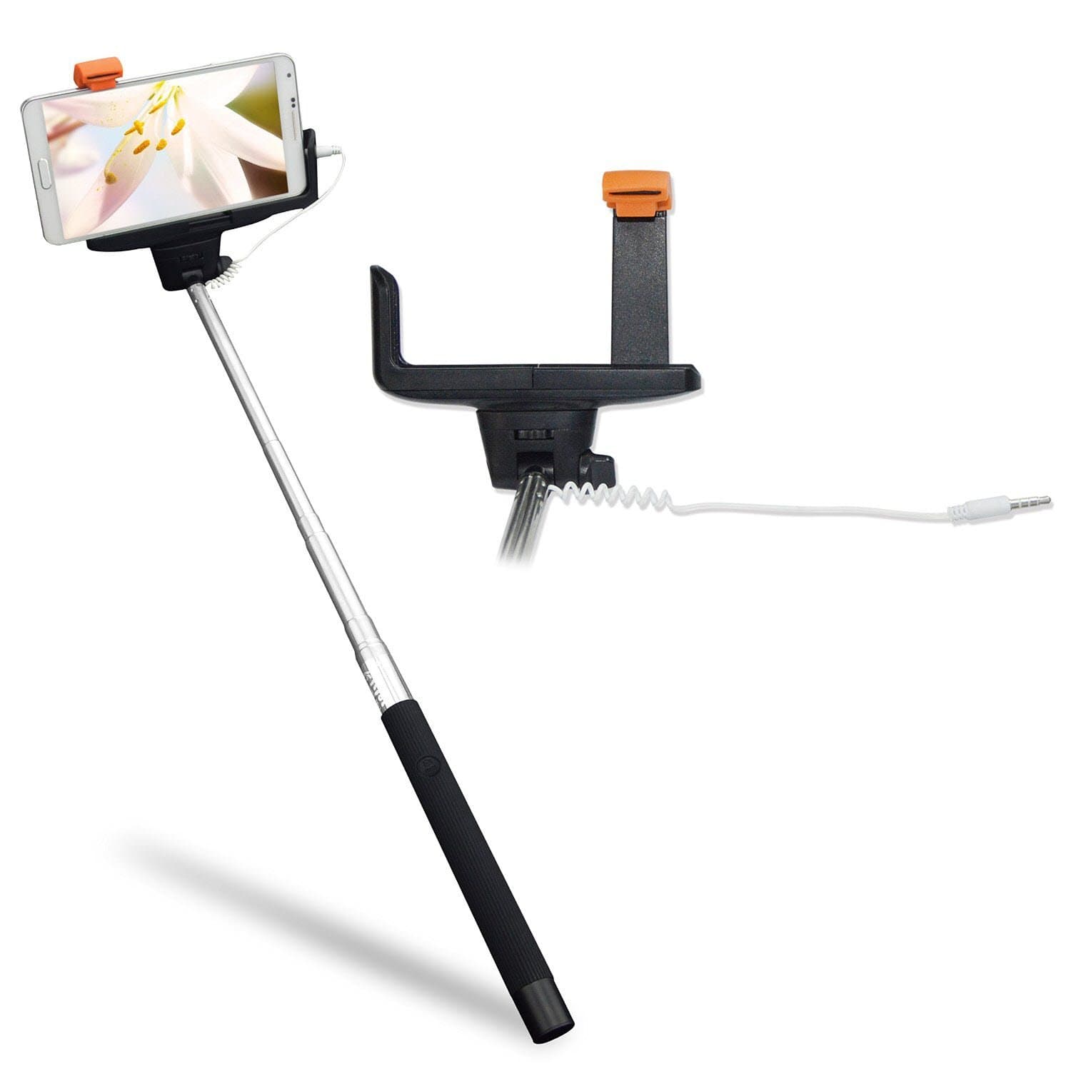 Selfie Stick, Self Portrait [Battery Free, Charging Free] Extendable Handled Stick with Adjustable Phone Holder & Built-in Remote Shutter Designed for Apple, Android Smartphones- Black