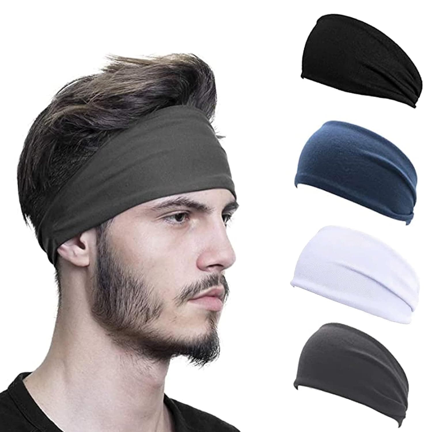 Aamze 4 Pcs Headbands for Men & Women,Sport Workout Sweat Bands Headbands for Fitness,Running,Cycling,Travel, Moisture Wicking, Elastic Stretch(4 Color)