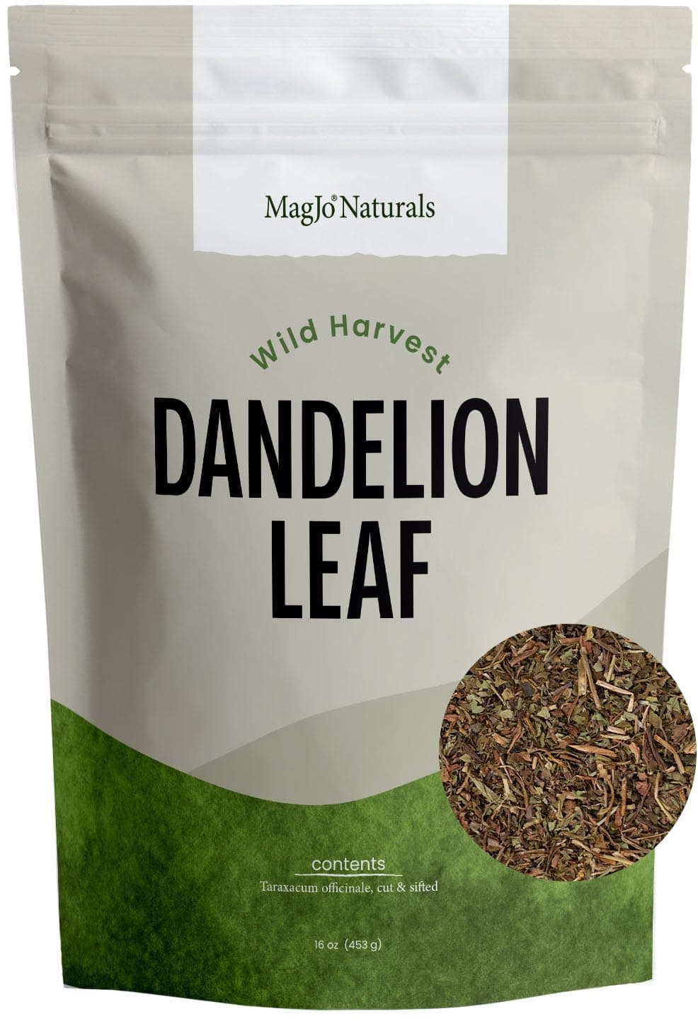 MagJo Naturals Wild-Harvest Dandelion Leaf, Cut & Sifted, Wild-Harvest, Non-irradiated, Taraxacum Officinale, Bulk 1 Pound (16 oz) Loose Leaf Dandelion Leaf
