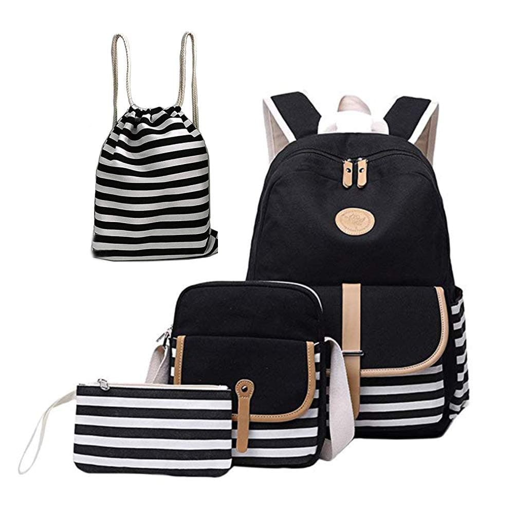 DAYISS 4 Pcs Set Causal Backpack Leisure Backpack Daypacks Backpack, School Backpack/Satchel + Cooler Bag + Purse Pencil Case + Canvas Drawstring Turnbag