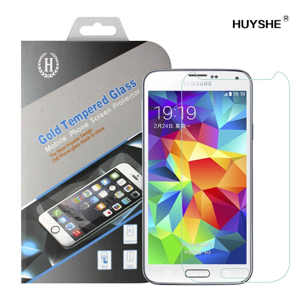Samsung GALAXY S5 Tempered Glass Screen Protector, HUYSHE Anti-Crack Premium Tempered Glass Film 9H Hardness Screen Protector for {Samsung GALAXY S5} - Anti Fingerprint- NANO AntiBurst Tempered Glass Protective Film for Samsung S5 - Precision Fit - High Resolution - Super Touch Sensitivity - Easy Removal with No Residue