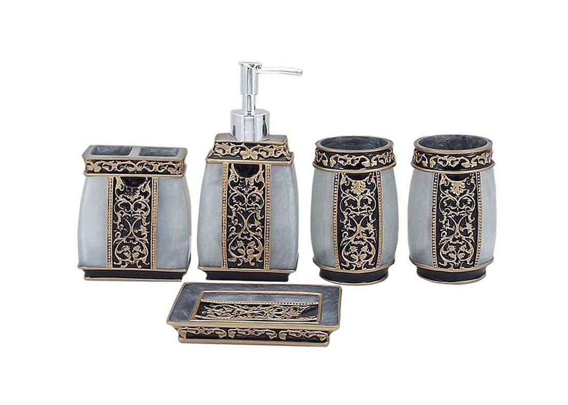 YIYIDABathroom set Country Style Resin 5pcs Bathroom Accessories Set Soap Dispenser Toothbrush Holder Tumbler Soap Dish
