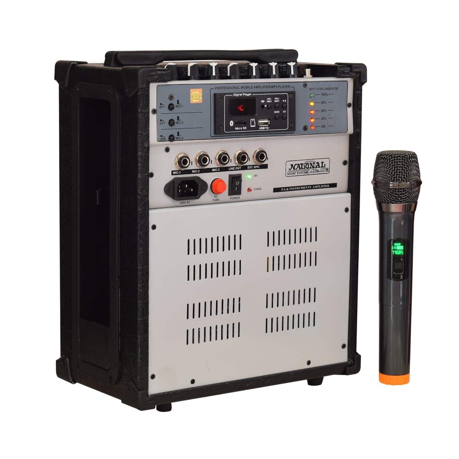 kh Professional Cube 40 W Karaoke Portable PA System with Bluetooth FM USB and Remote, Rechargeable, 1 Wireless Microphone Portable PA Amplifier 8" Speaker, 3 Mic Input,Sound System