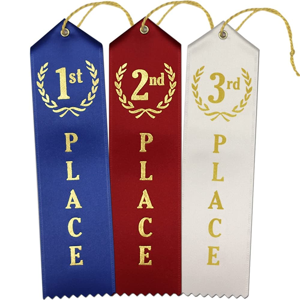 RibbonsNow 1st - 2nd - 3rd Place Award Ribbons - 75 Total Ribbons - 25 Each Place with Card & String