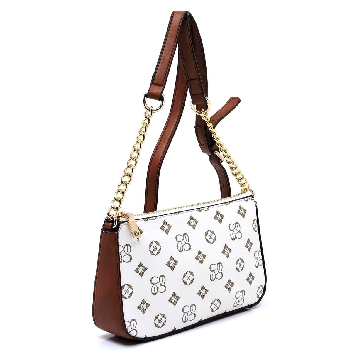 Monogrammed signature cross body bags mini handbags with chain detailed shoulder (Ivory/Tan-AO)