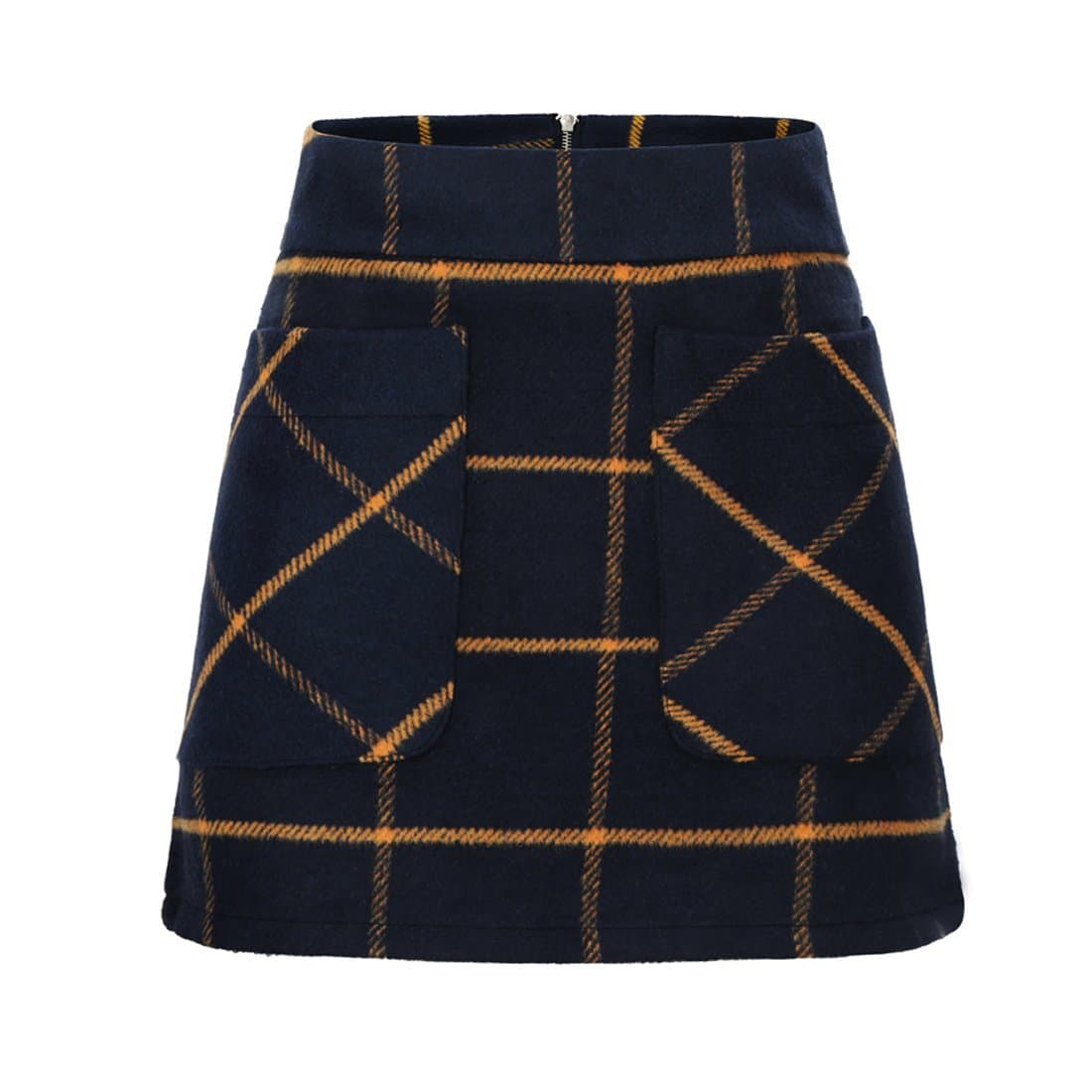 Wincolor Women's Wool A-line Plaid Checked Mini Tartan Skirt with Patch Pockets