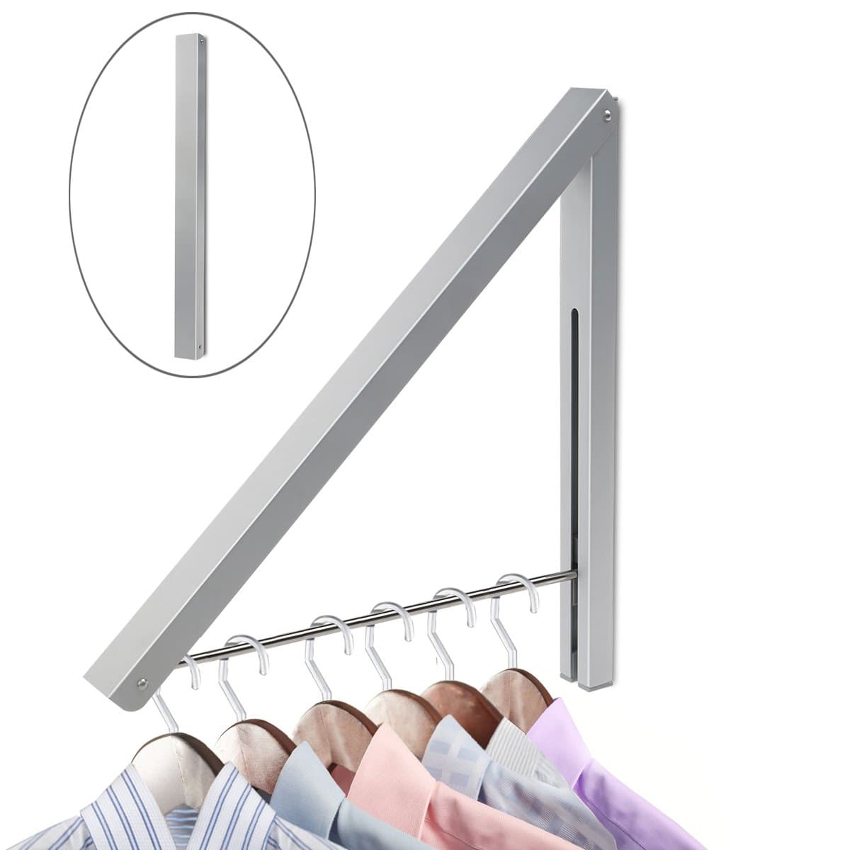 Alumimum Wall Adjustable Clothes Hanger Rack Bracket for Laundry Organization Closet Storage System