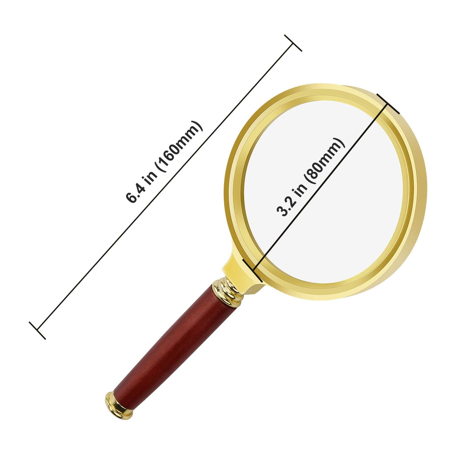 10X Handheld Magnifier, 80mm Diameter Reading Magnifying Glass, Mental Frame & Solid Rosewood Handle Magnifier for Reading Book, Newspaper, Insects, Map, Crossword Puzzle, Engravings, Jewellery