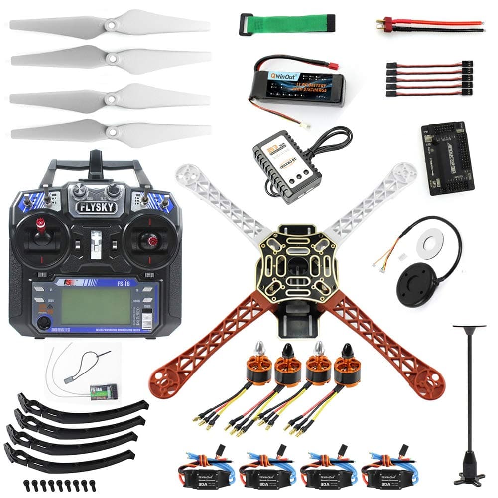QWinOut DIY F450 450mm Airframe 2.4G 6CH RC Quadcopter ARF Combo Full Set Drone with GPS APM2.8 Flight Controller (All Parts Included for Ready to Fly, Unassembly)