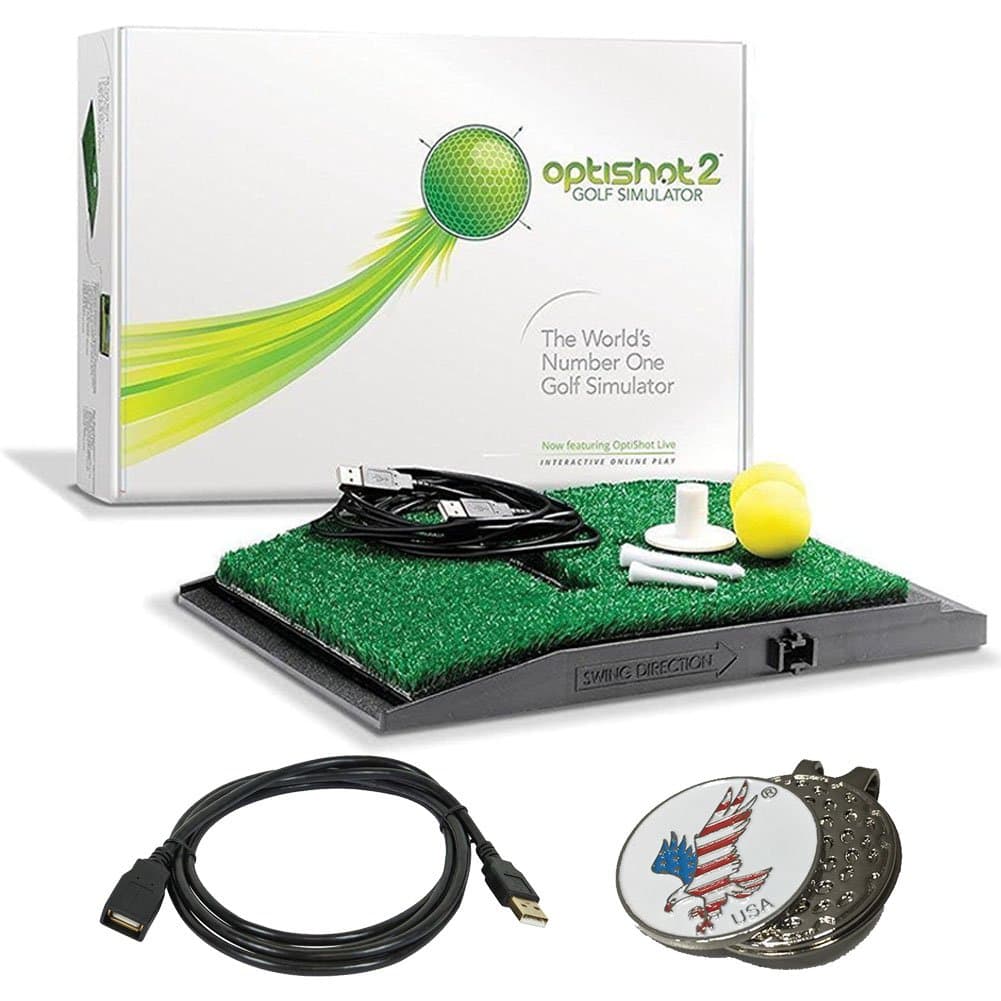 optishot 2 Golf Simulator (Mac & PC) Bundle | Includes One (1) 15ft USB Extension Cable and 1 American Eagle Golf Ball Marker