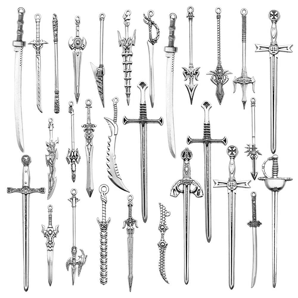 WOCRAFT32pcs Antique Swords Bookmark Metal Vintage Knife Charms Silver Keychain Sword Pendants Gift for Book Lovers DIY Necklace Bracelet Crafting (M763)