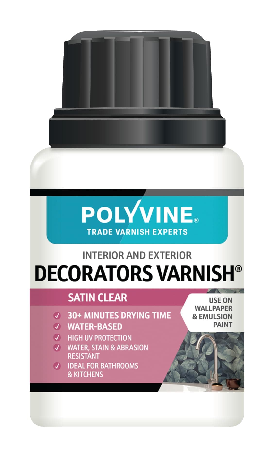 Polyvine Decorators Varnish Satin - Water Resistant Clear Varnish with UV Protection - Seals and Protects Emulsion, Acrylic Paint, Wallpaper, Wood, Furniture, Plaster & Fabric, 100ml